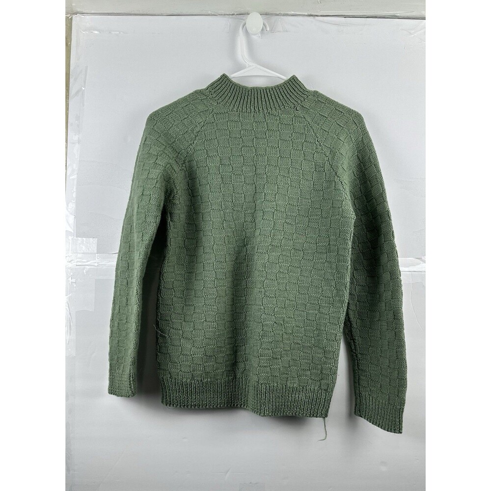 Women’s Sage Green Basketweave Knit Mock Neck Sweater Long Sleeve